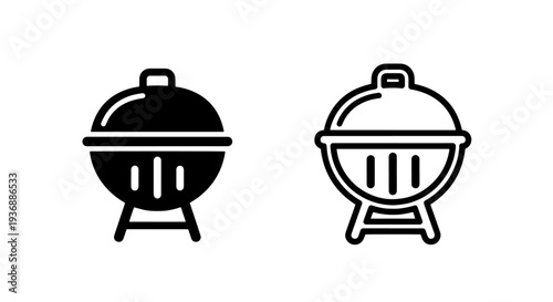 Classic BBQ Grill Icon with Lid for Summer Barbecue and Outdoor Cooking