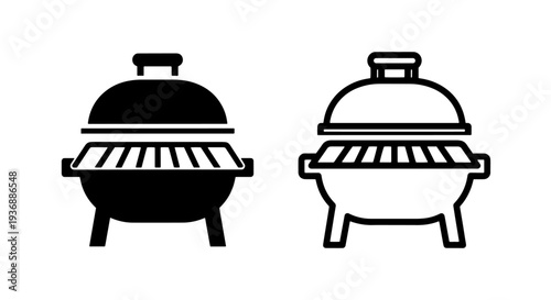 Outdoor Barbecue Grill Icon with Open Lid and Grate for Summer Cookouts