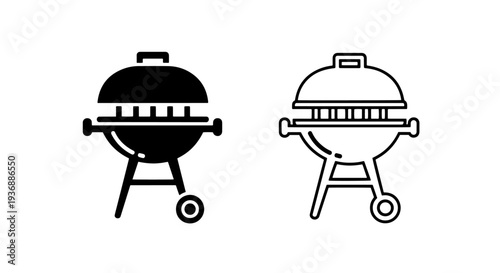 Portable Barbecue Grill Icon with Wheels for Outdoor Summer Parties