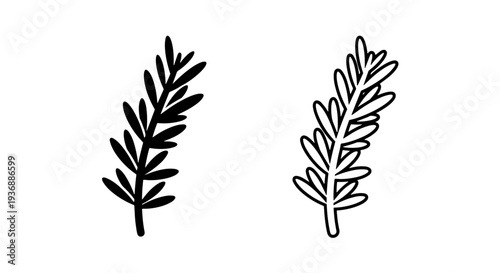 Fresh Rosemary Herb Sprig Minimalist Black and White Cooking Ingredient Icon