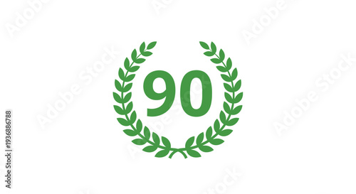 Green laurel wreath with the number ninety inside.