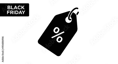 Black Friday sale tag with percentage discount symbol.