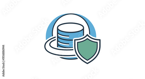 Data protection and security icon with shield and database.