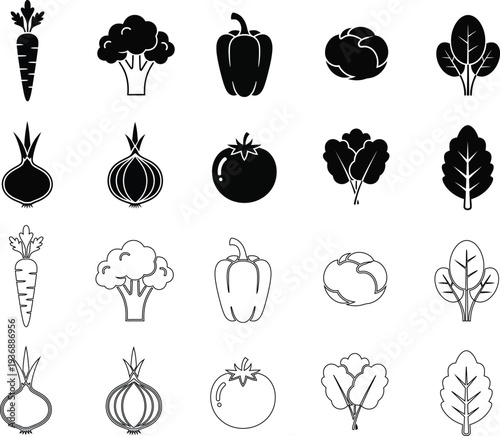 Vegetable illustrations collection black and white