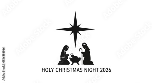 Nativity Scene with Mary Joseph and Jesus under a Star on Holy Christmas Night.