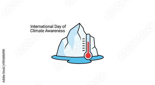 International Day of Climate Awareness illustration with iceberg and thermometer.