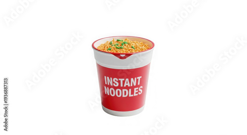 Red instant noodles cup with white lid isolated on transparent background