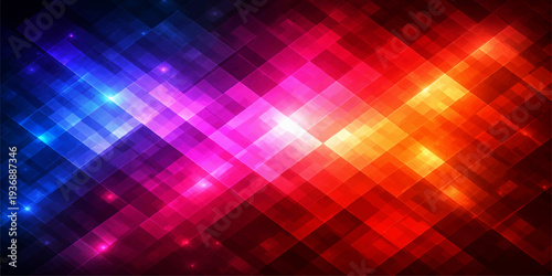 Abstract colorful geometric mosaic background with bright rainbow squares and soft blur texture