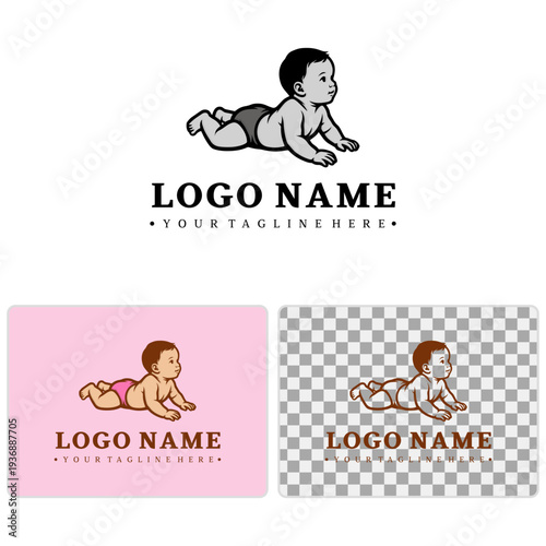 Classic Crawling Baby Vector Logo Illustration for Healthcare and Retail