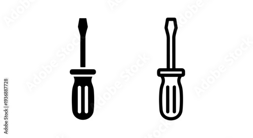 Versatile Screwdriver Icons: Solid and Outline Black Vector for Home Improvement and Trades