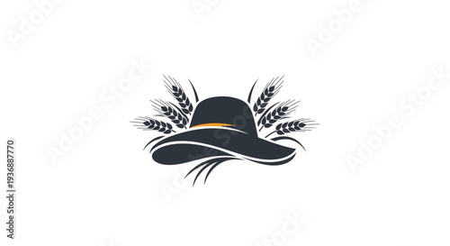 Black hat with wheat ears illustration.