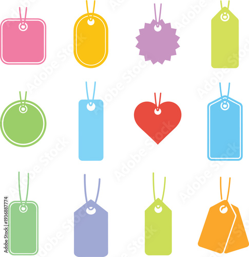 Colorful assorted tags and labels for organization and decoration