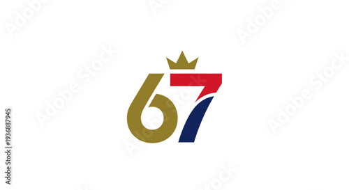 Logo design with number sixty seven and crown symbol.