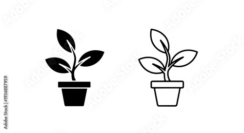 Three Leaf Plant in Flower Pot for Nature Growth and Botany Gardening Icon