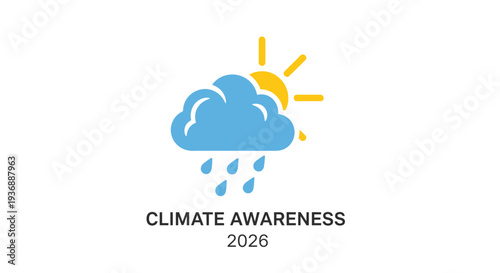 Climate Awareness 2026 weather forecast symbol with cloud rain sun.
