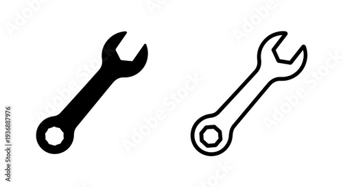 Black and White Wrench Icon Set for Hardware and Repair Services