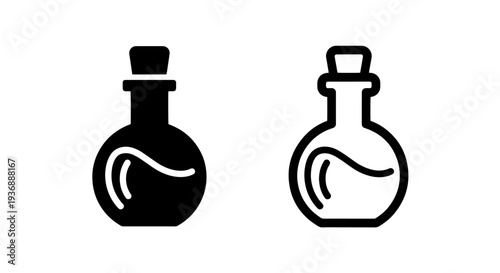 Magic Potion Bottle with Liquid Swirl Alchemy Elixir Vector Icon Set