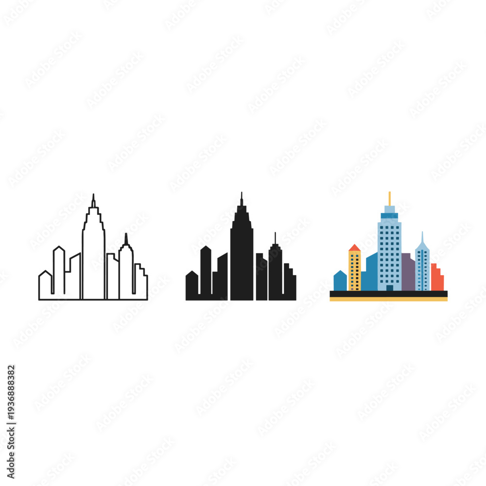 Fototapeta premium Cityscape Skyline Vector Icons Business