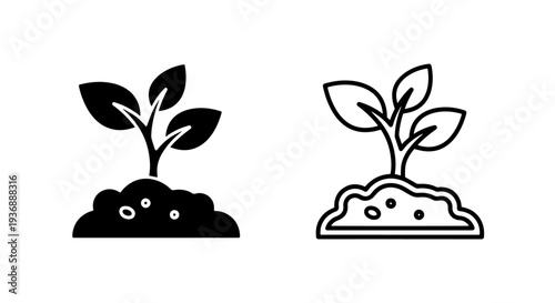 Seedling sprout growing from soil icons representing environmental growth and agriculture