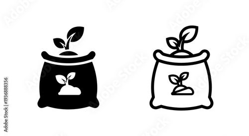 Agriculture sack icons containing seeds and soil for planting and cultivation