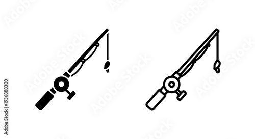 Fishing rod and pole icons for outdoor recreation and leisure hobby activities