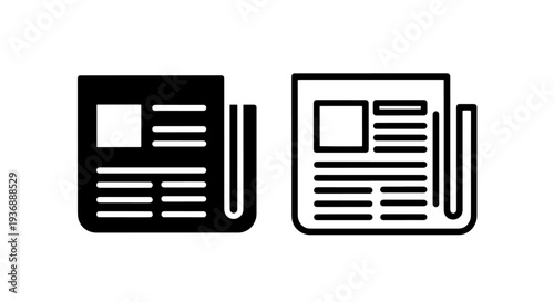 Newspaper Media News Icon Set Solid and Outline Vector Illustration for Journalism