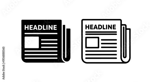Breaking News Headline Newspaper Icons Solid and Outline Vector Journal Symbols