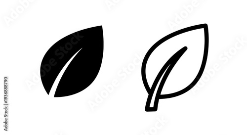 Minimalist Leaf Icon Set in Solid and Outline Styles for Botanical Design