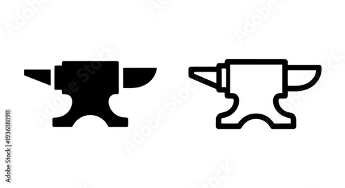 Metalwork anvil icons for industrial workshop craft and blacksmithing equipment design