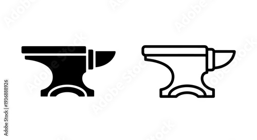 Traditional blacksmith anvil icons for metalwork craft and industrial manufacturing symbols