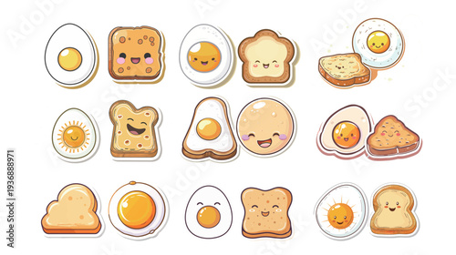 Kawaii cartoon vector illustration of a sunny side-up fried egg, cute breakfast character