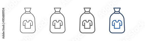 
outline icon set laundry bag with t-shirt and pocket design