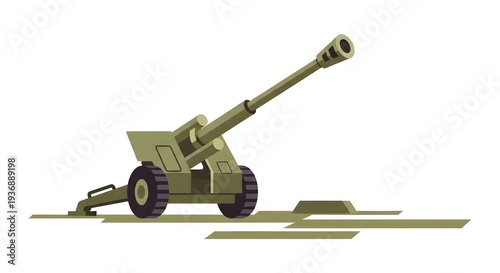 Military Howitzer Cannon Artillery Weapon Illustration.