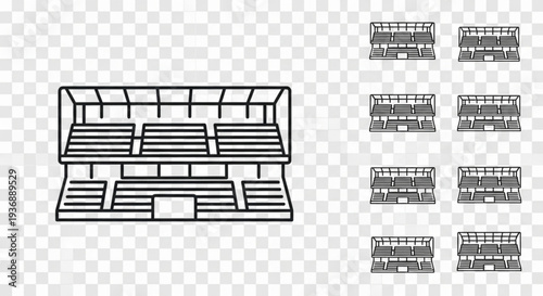 Minimalist Stadium Grandstand and Bleachers Line Art Icon Set