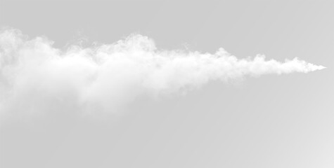White smoke trail or steam puff with realistic cloud texture, isolated on black and white overlay fog, gaz png