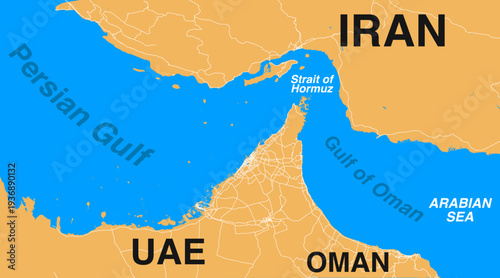 Strait of Hormuz map, Middle East detailed map, Vector graphic