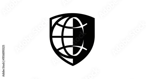 Shield emblem featuring a globe, representing global security and protection.