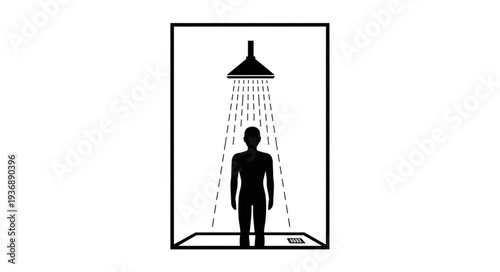 Silhouette of a person taking a shower, minimalist artistic representation.