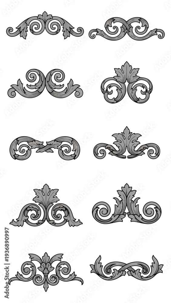 Fototapeta premium Ornamental floral designs vector set against dark background