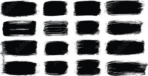 A collection of 16 black brush strokes on a white background