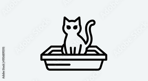 Cat Sitting in Litter Box Icon Vector Illustration, Pet Care and Hygiene Graphic, Cleanliness Concept for Animal Websites and Apps