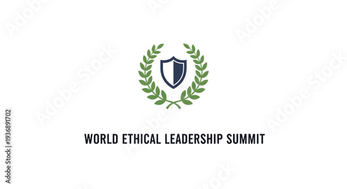 World Ethical Leadership Summit logo with shield and laurel wreath symbolizing integrity and excellence.