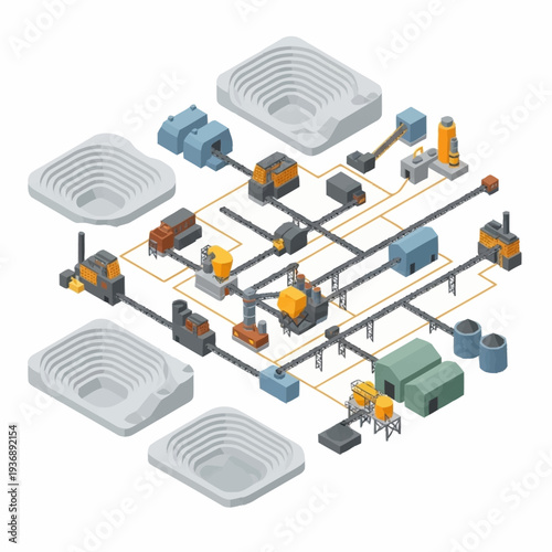 Industrial Mining Operations and Infrastructure Diagram.