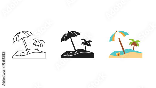 Beach Umbrella Palm Vacation Icon Commercial