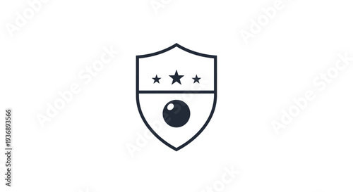 Simple black and white shield logo with stars and billiard ball.