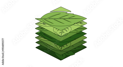 Stack of green banknotes, financial illustration, currency pile.