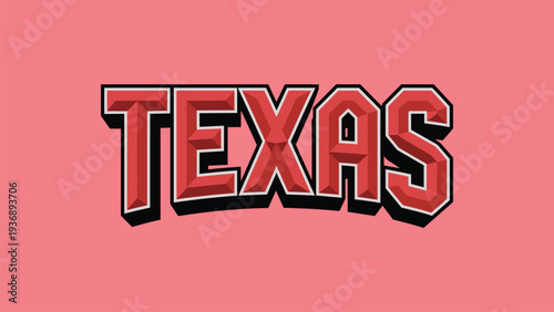 Red TEXAS text with 3D effect on pink background Keywords: Texas, text, lettering, word