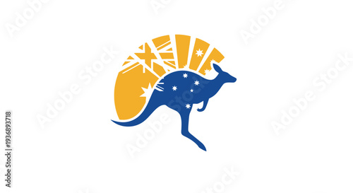Australian kangaroo emblem with stars and sunburst design.