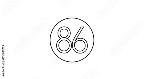 Simple black and white logo design with number eighty six.