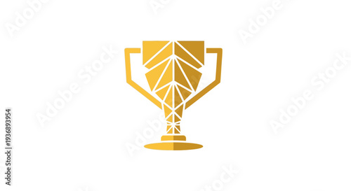Golden trophy icon with leaf design on white background.